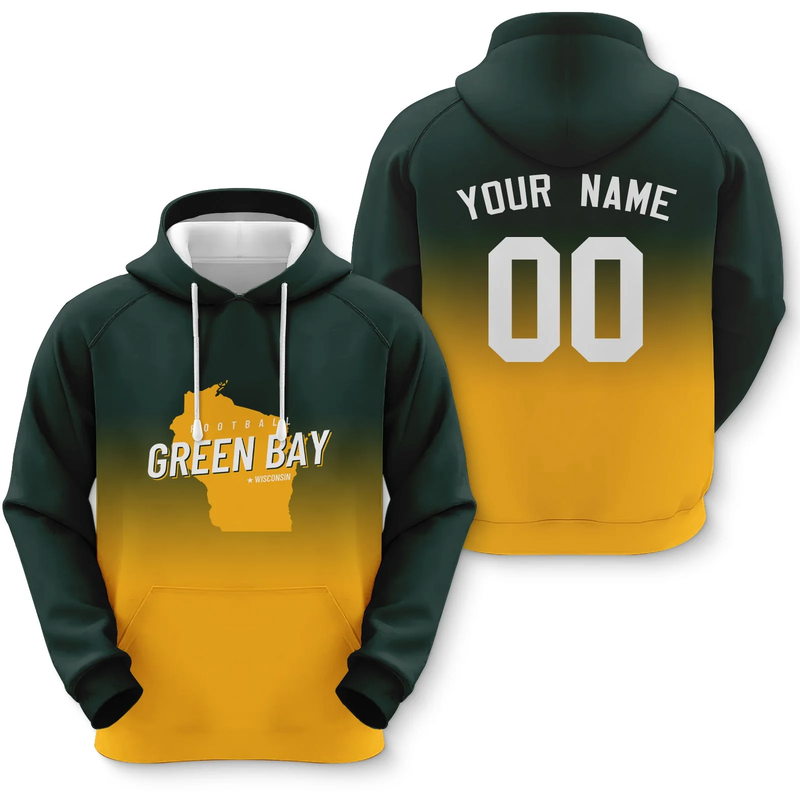 Custom Sports Pullover Sweatshirt City Green Bay Map Split Fashion Football Hoodie