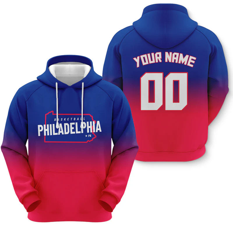 Custom Sports Pullover Sweatshirt Basketball Split State Map Philadelphia  Fashion Hoodie