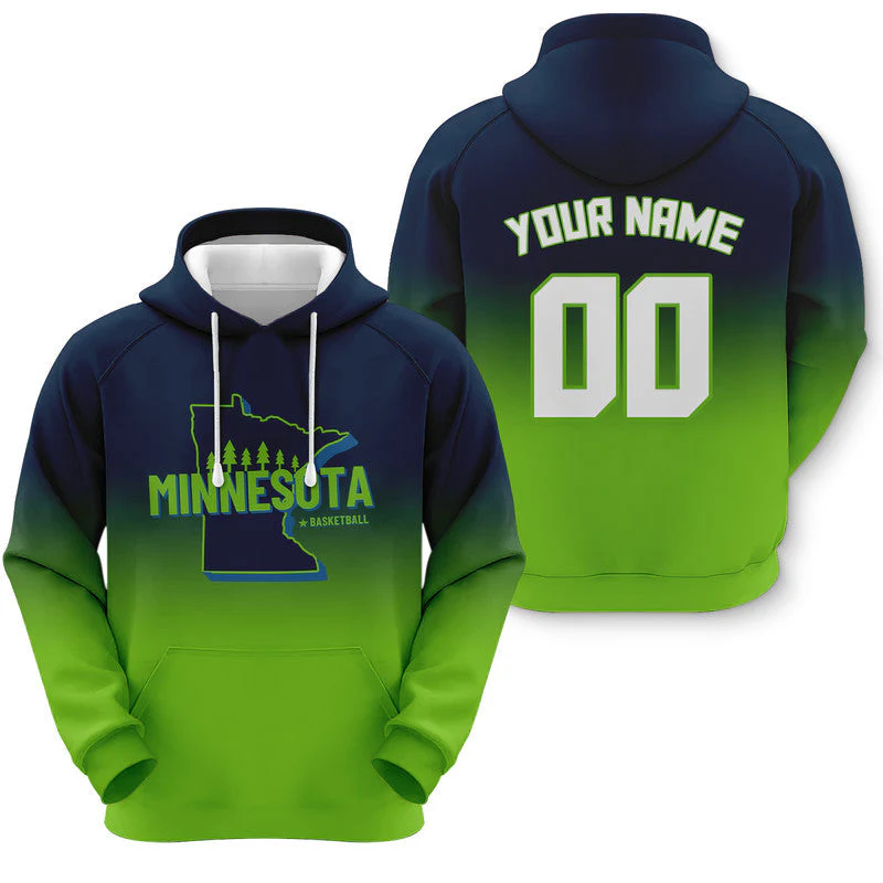Custom Sports Pullover Sweatshirt Basketball Split State Map Minnesota Fashion Hoodie