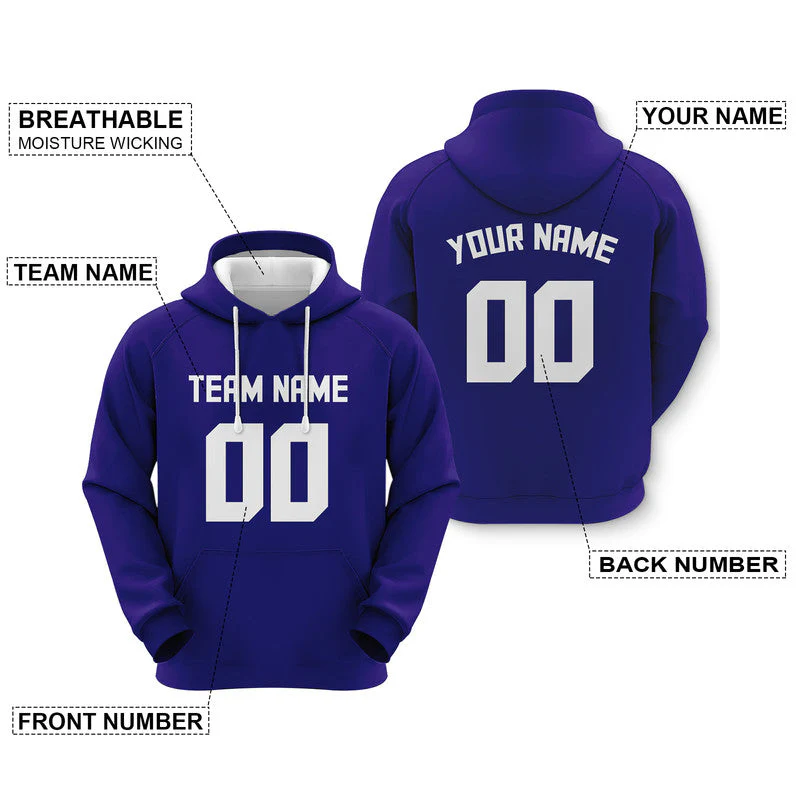 Custom Purple White Sports Pullover Sweatshirt Football Hoodie