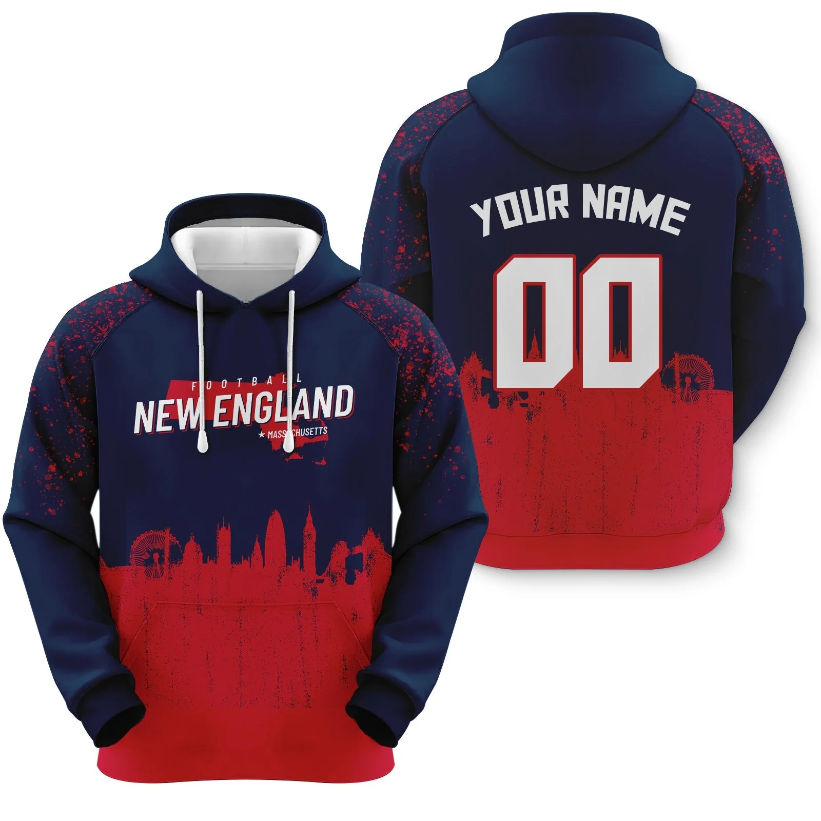 Custom Sports Pullover Sweatshirt Football Graffiti City Map New England Fashion Hoodie