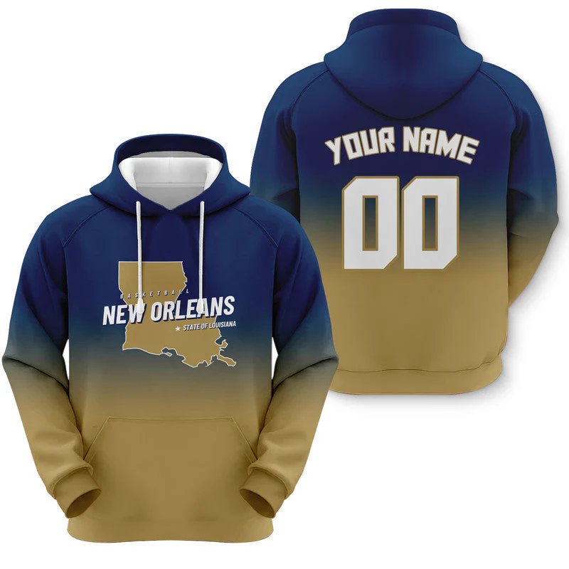 Custom Sports Pullover Sweatshirt Basketball Split State Map New Orleans Fashion Hoodie