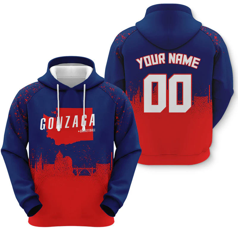 Custom Sports Pullover Sweatshirt Colleage Basketball Graffiti Map Gonzaga Fashion Hoodie